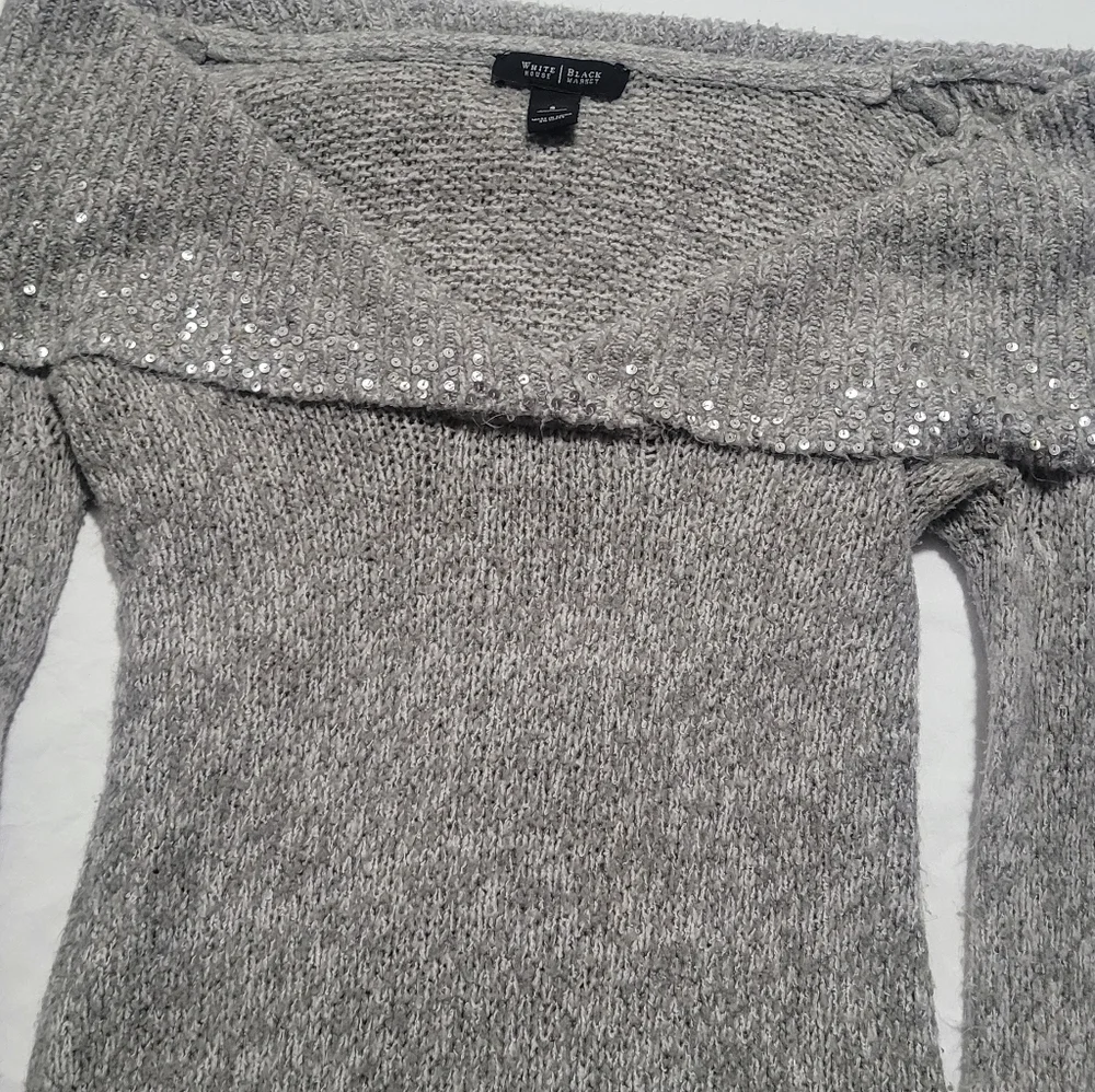 White House Black Market Off The Shoulder Knit Sweater In Light Gray Size Small - Picture 4 of 9